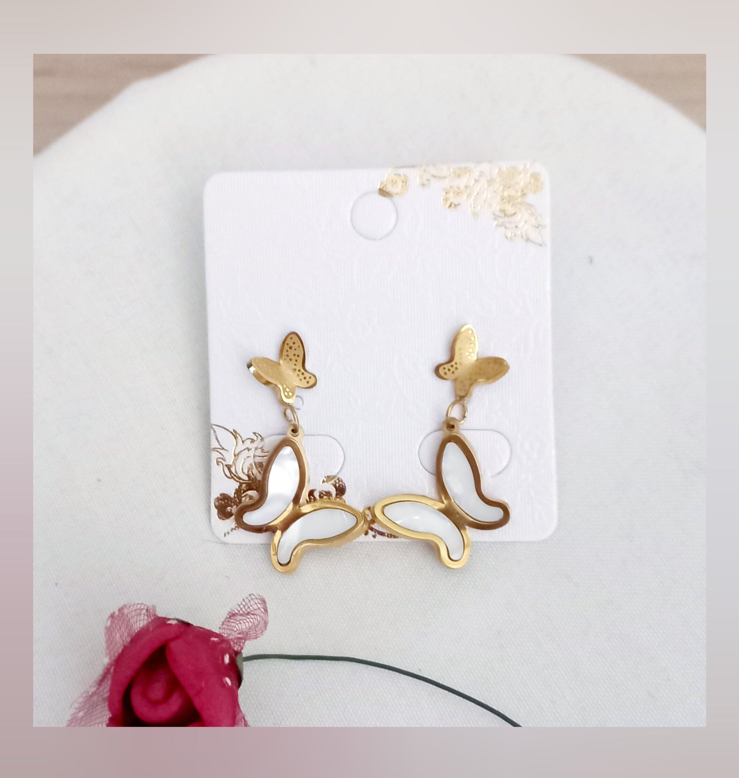 Pendientes Doble Mariposa Nácar y Acero