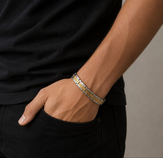 Pulsera acero dorado hombre