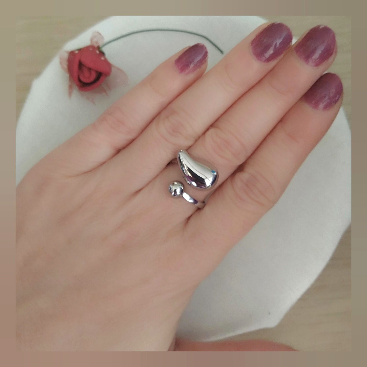 Anillo Gota y bola acero