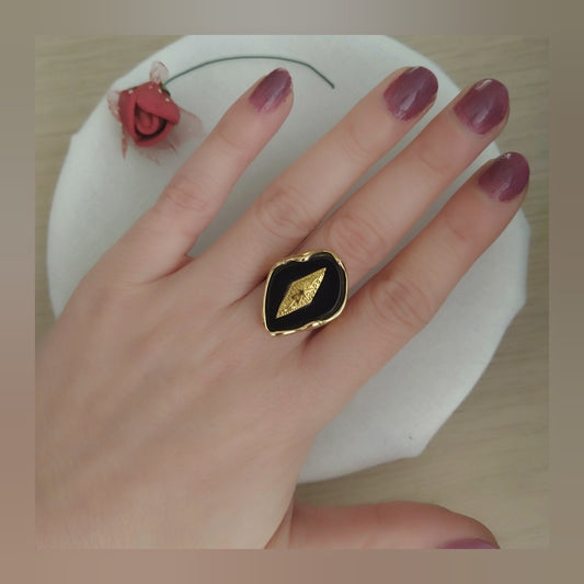 Anillo Rombo negro ajustable acero