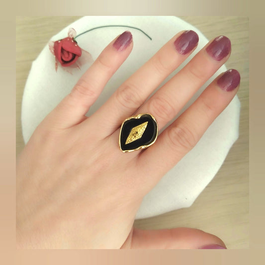 Anillo Rombo negro ajustable acero
