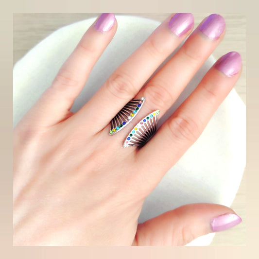 Anillo Alas circonitas acero