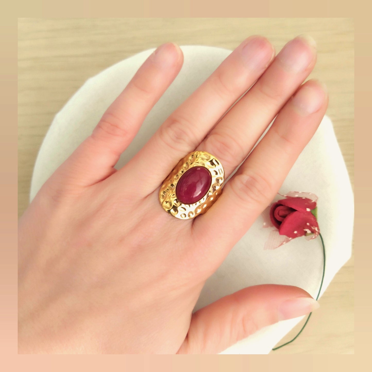 Anillo Piedra Burdeos acero