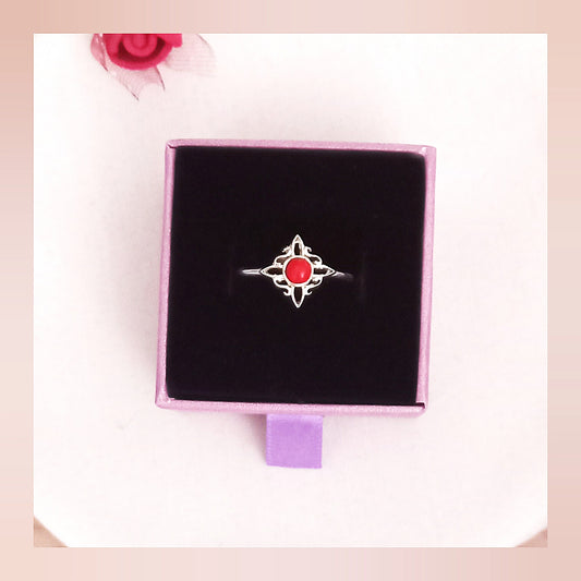 Anillo nudo de bruja y coral plata