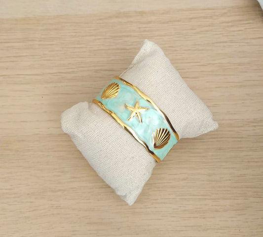 Brazalete Verde Conchas acero