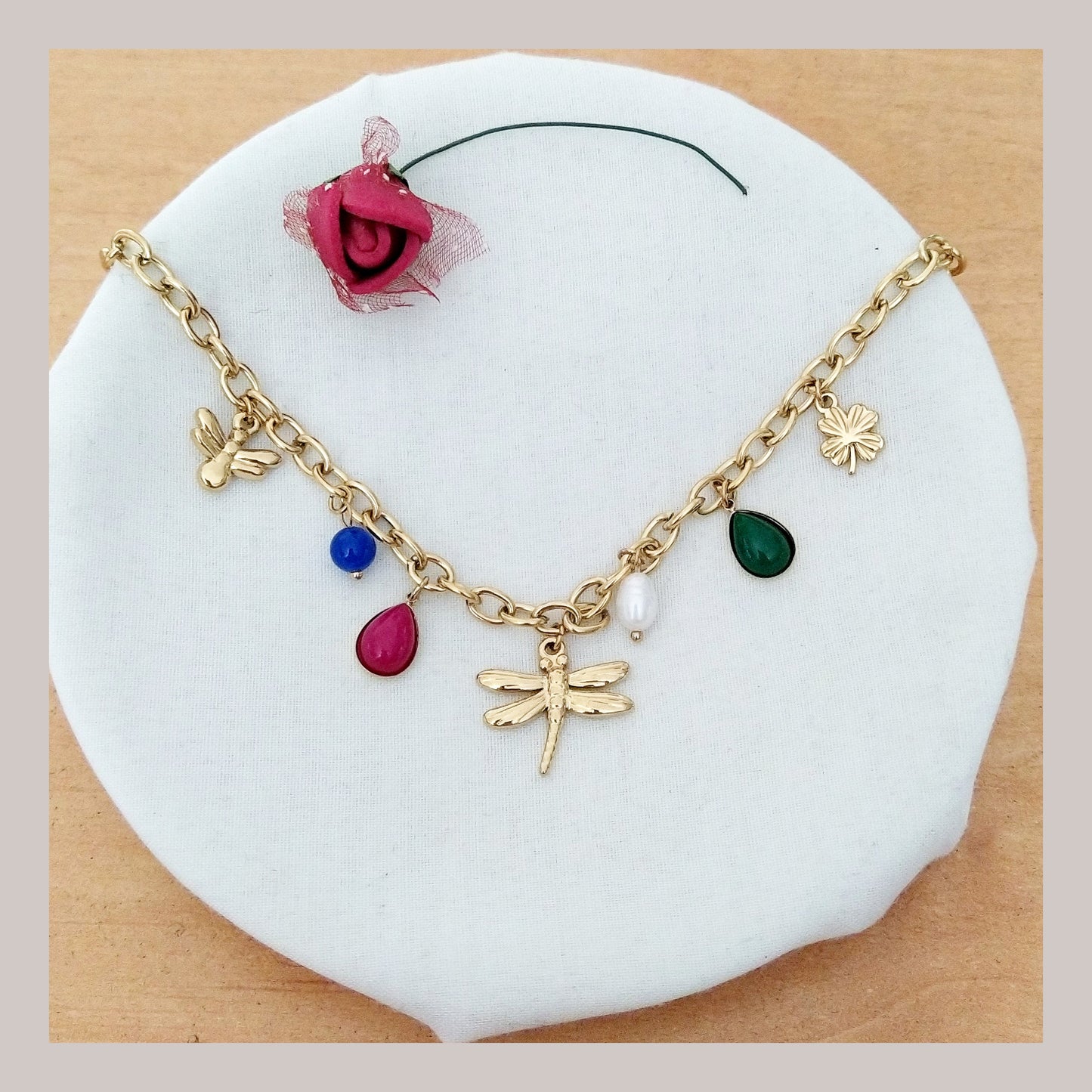 Collar Charms Libélula piedras acero