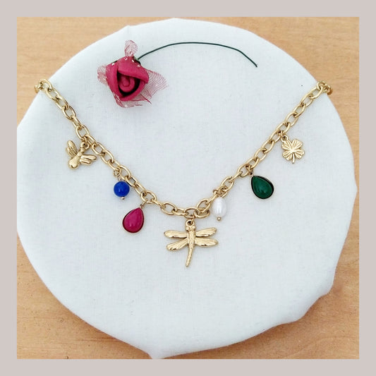 Collar Charms Libélula piedras acero