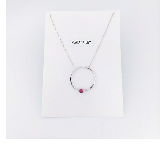 Collar Círculo circonita rosa plata