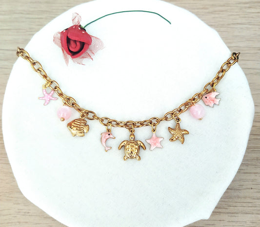 Collar Charms Verano rosa acero