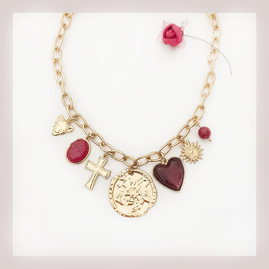 Collar colgantes granates acero