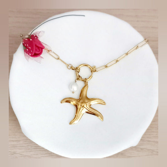 Collar Estrella de mar y perla acero