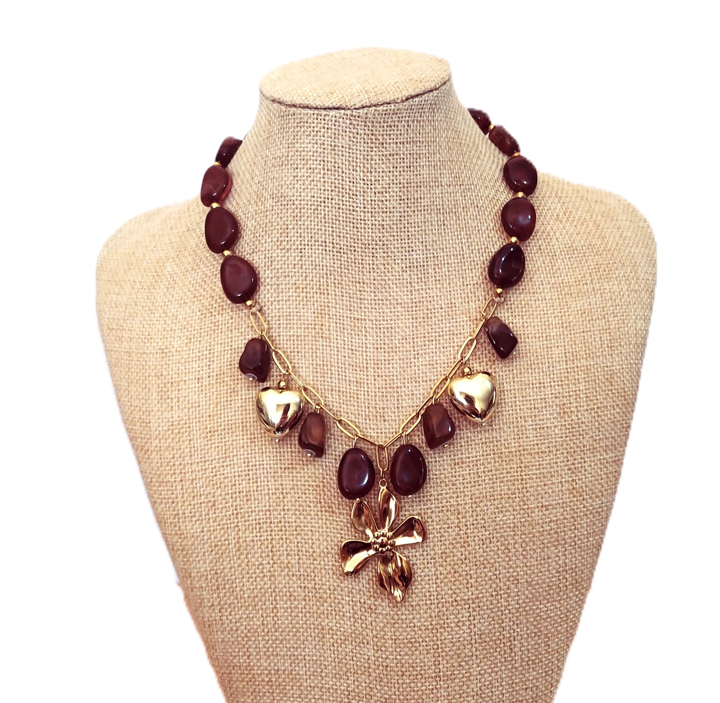 Collar Piedras Flor y Corazones acero