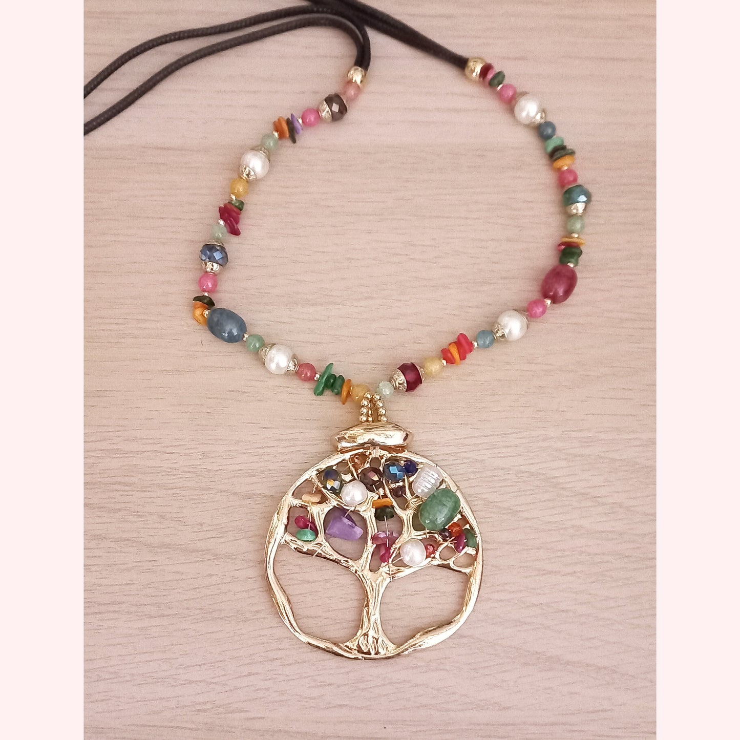 Collar largo Árbol de la vida multicolor piedras