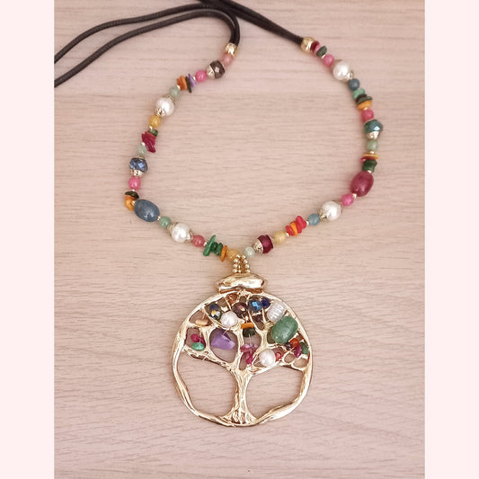 Collar largo Árbol de la vida multicolor piedras