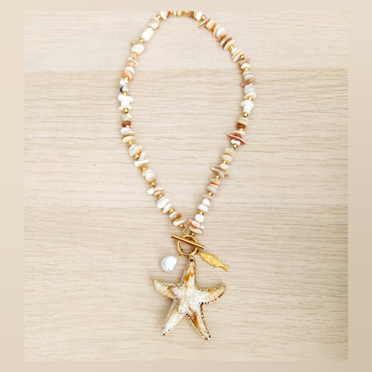 Collar piedras Estrella Mar-perla acero