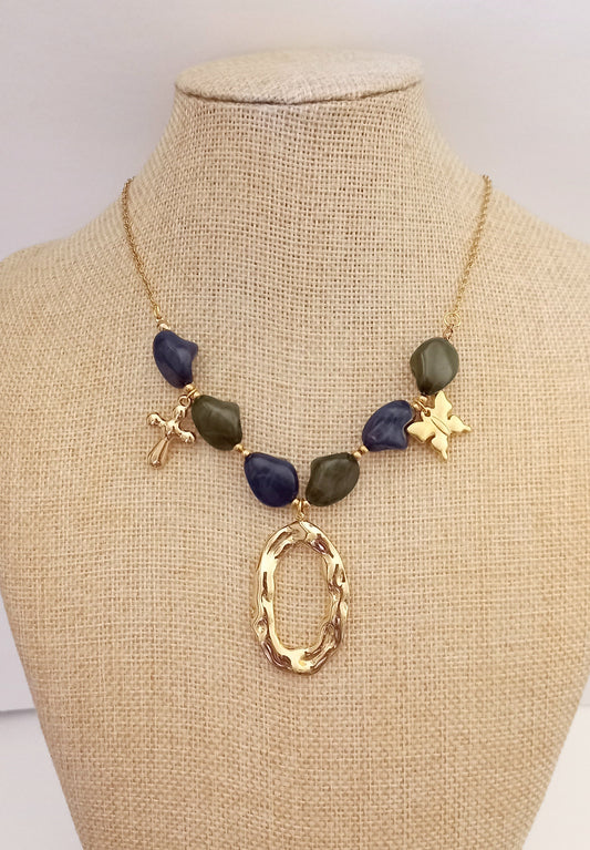 collar de piedras y colgantes de acero dorado círculo en acero para mujer
