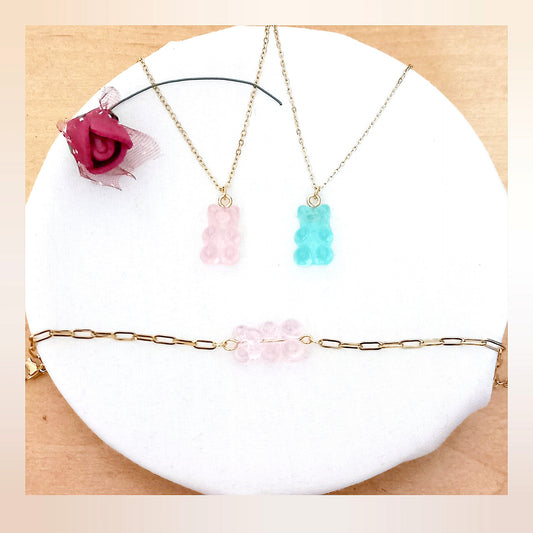 collar- pulsera Oso gominola acero