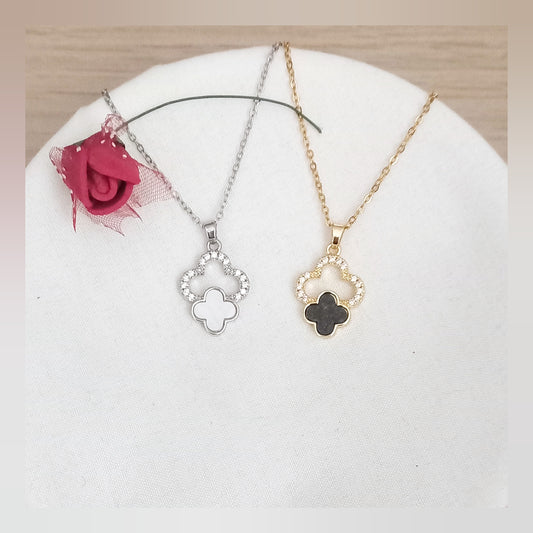 Collar Doble trébol brillante