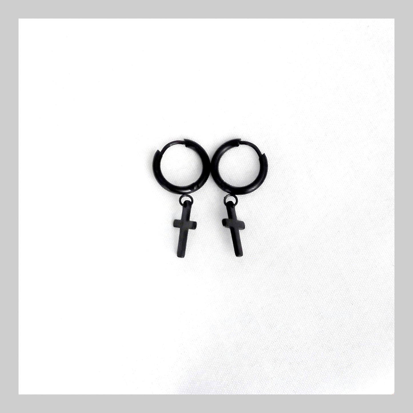 Pendientes aros cruces negras acero