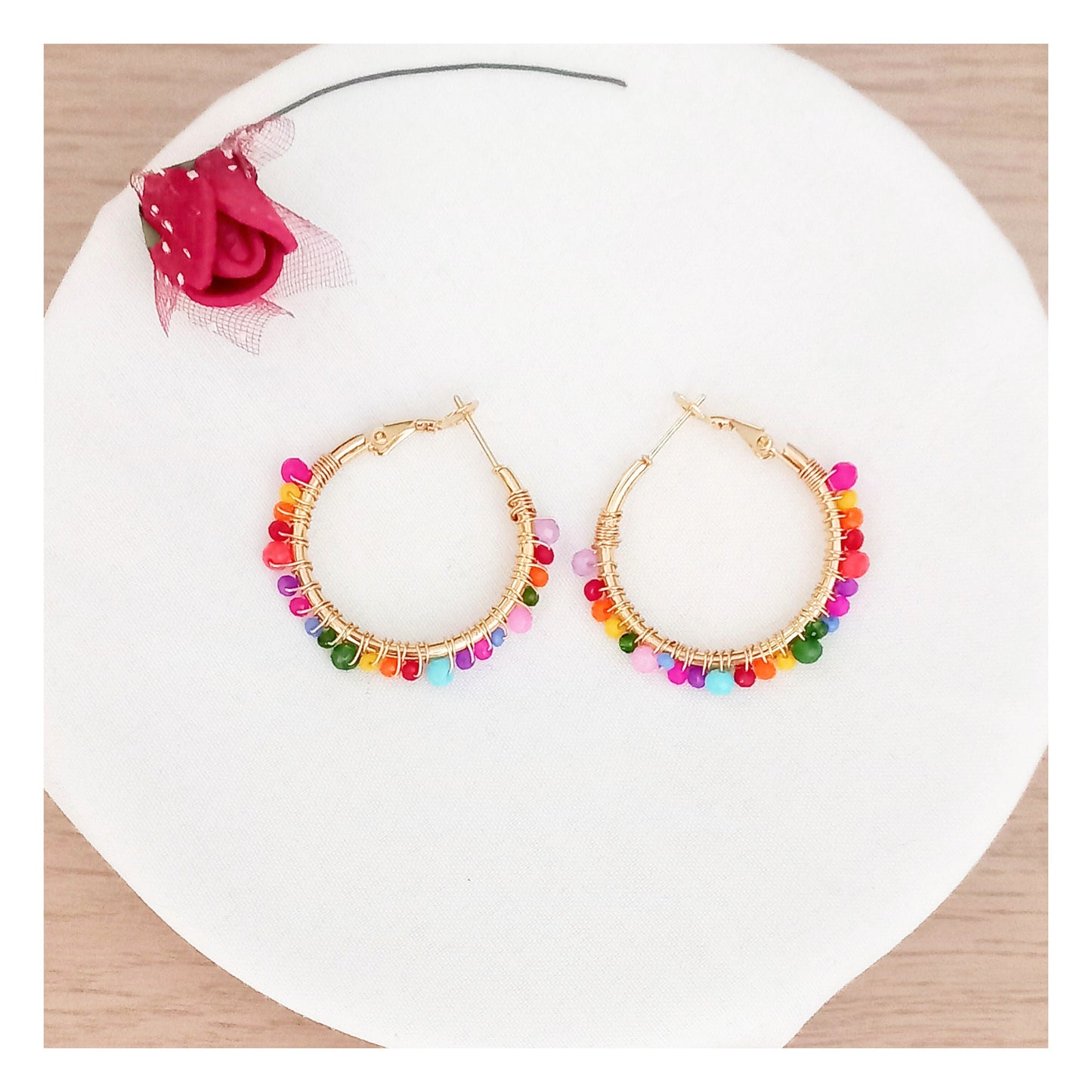 Pendientes aros bolitas multicolor