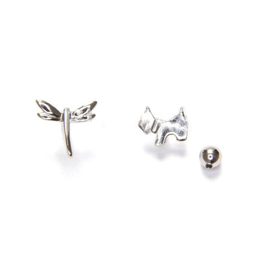 Pendientes Libélula y perro plata