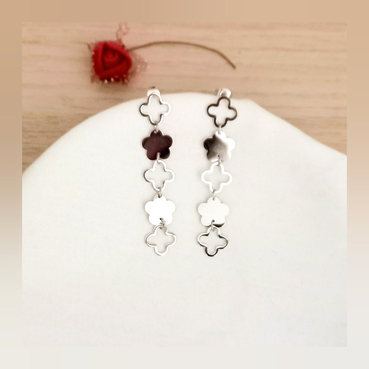 Pendientes largos Flores acero