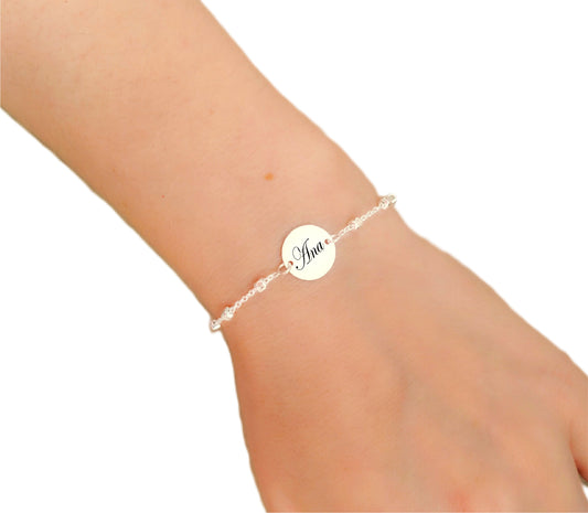 Pulsera cuadritos Inicial plata