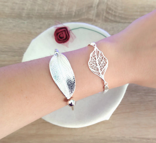 Pulsera Hoja grande Plata