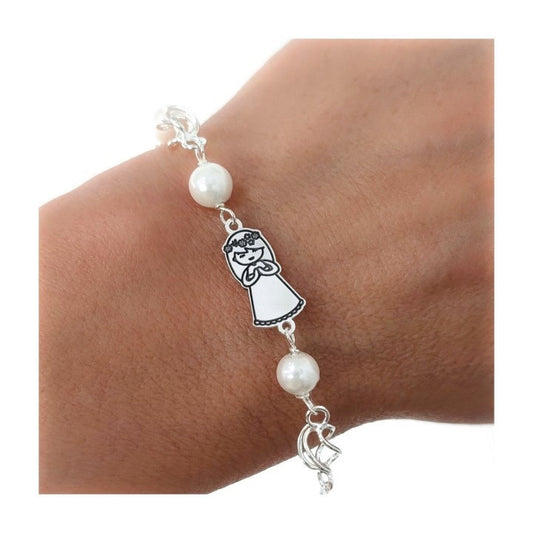 Pulsera perlas niña comunión plata