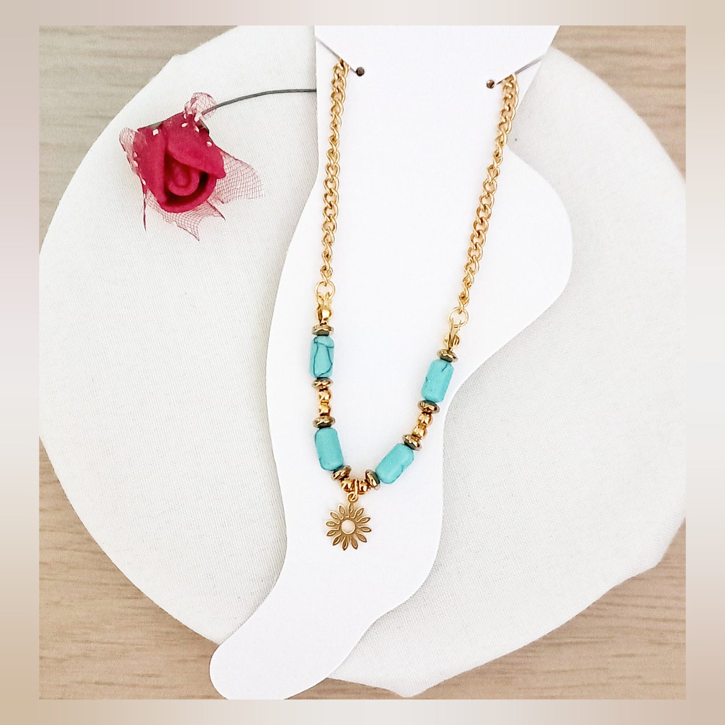 Tobillera turquesa flor acero