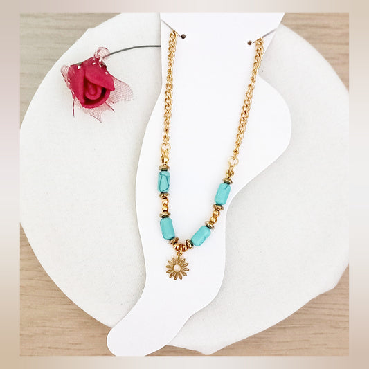 Tobillera turquesa flor acero