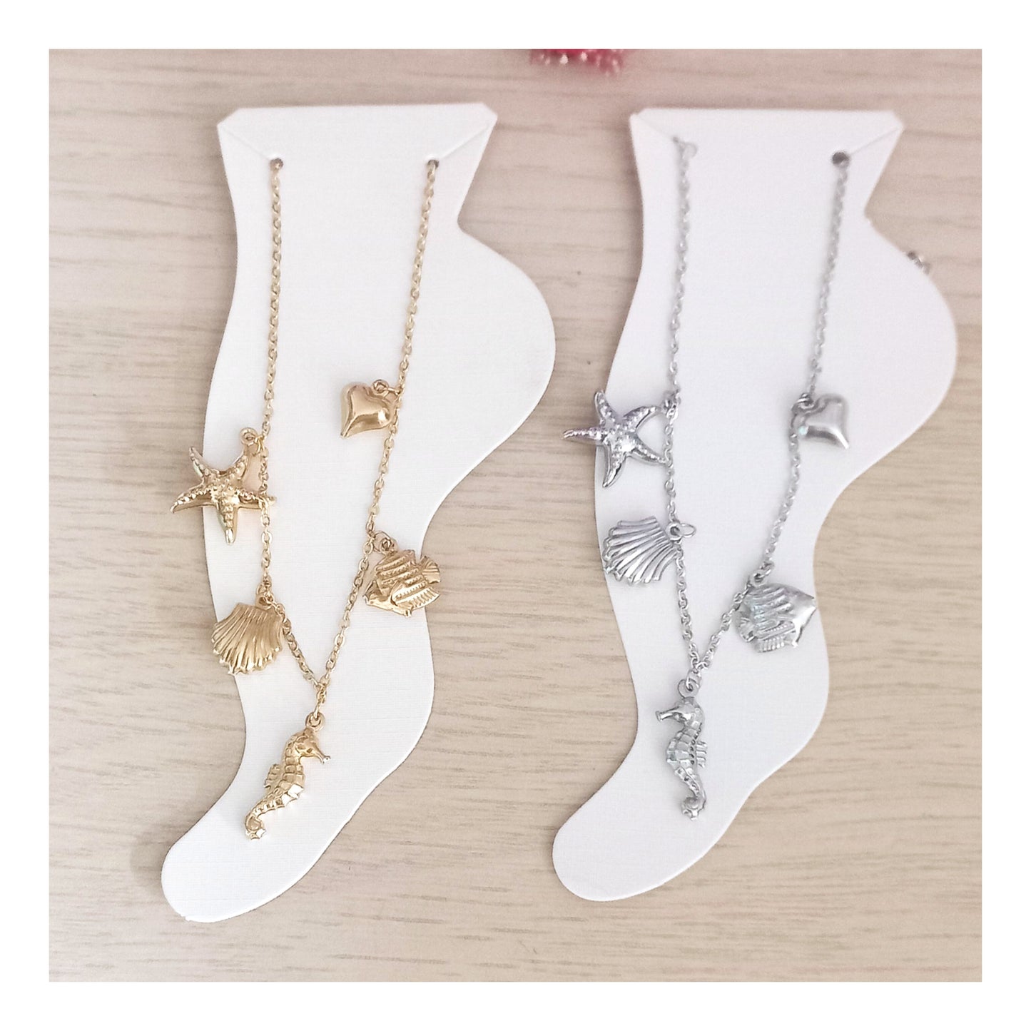 Tobillera charms Caballito mar acero