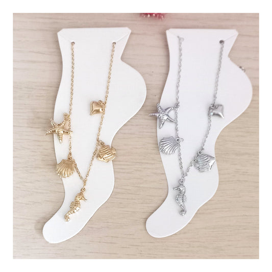 Tobillera charms Caballito mar acero