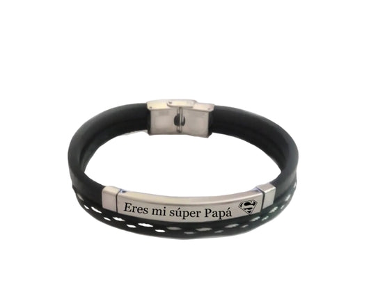 pulsera doble cuerda cuero personalizada acero padres