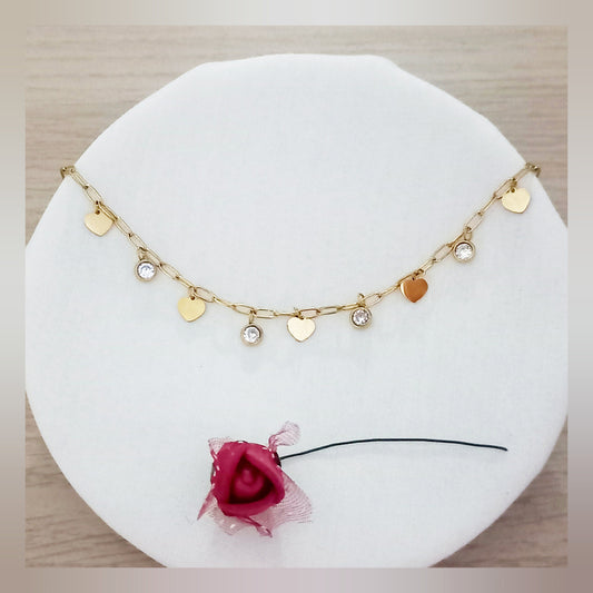 Collar Corazones y circonitas acero