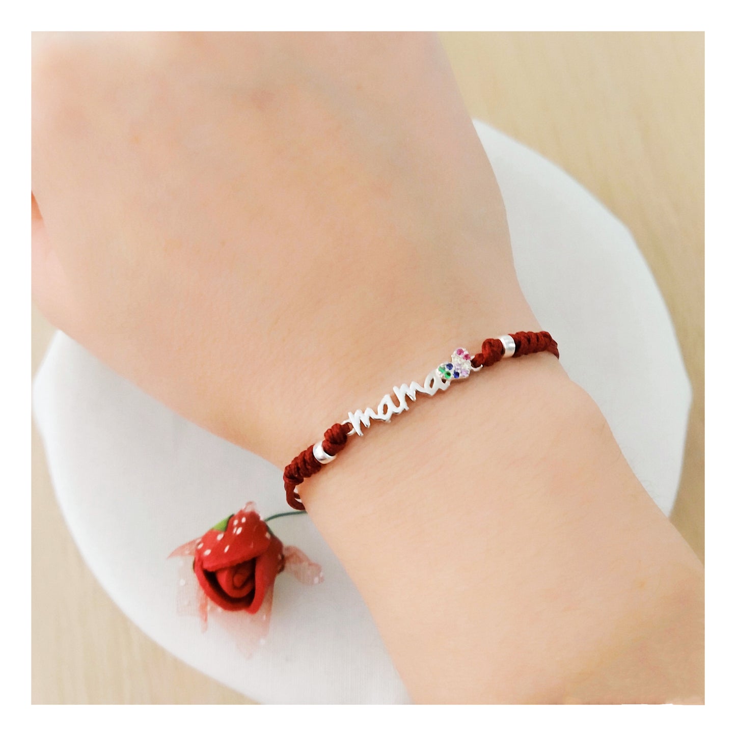 Pulsera cuerda Mamá corazón plata