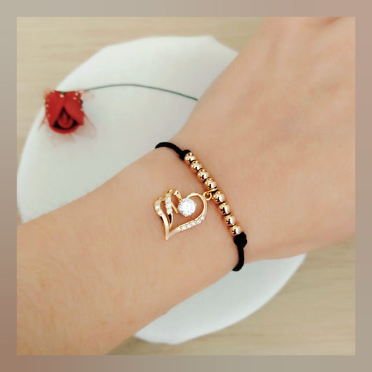 Pulsera cuerda Corazón y bolitas