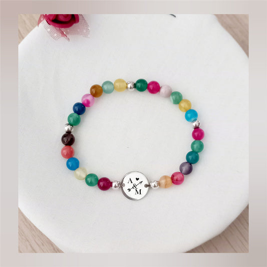 Pulsera Ágata multicolor personalizada elástica plata
