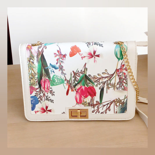 Bolso blanco flores de colores mujer