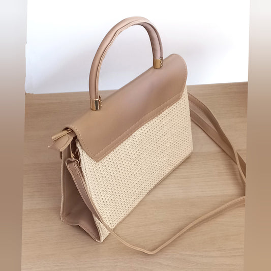 Bolso elegante rafia y cuero V mujer