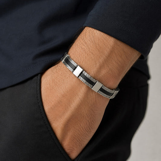 Pulsera acero negro-plata hombre