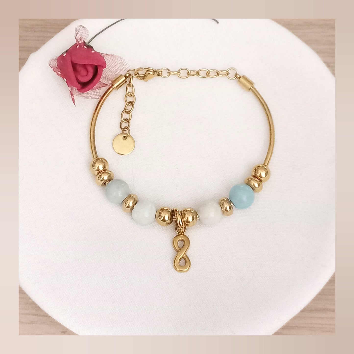 Pulsera Rígida Infinito bolitas Acero