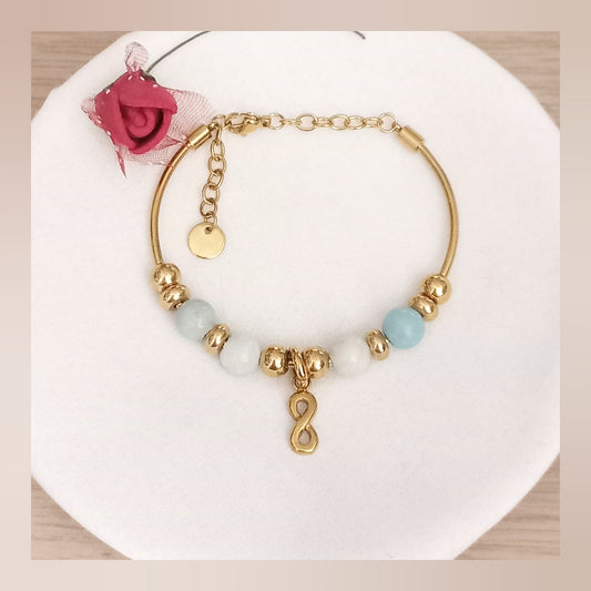 Pulsera Rígida Infinito bolitas Acero