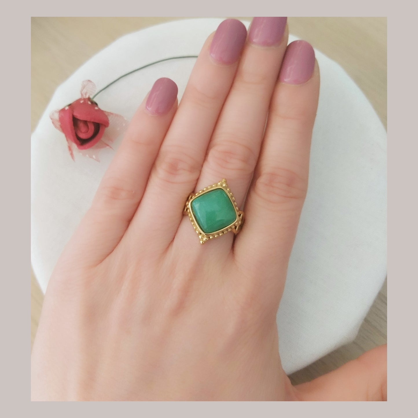 Anillo Rombo verde acero ajustable