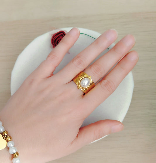 Anillo ancho Perla acero