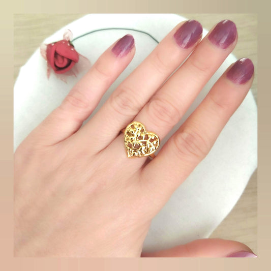 Anillo Corazón hojas acero