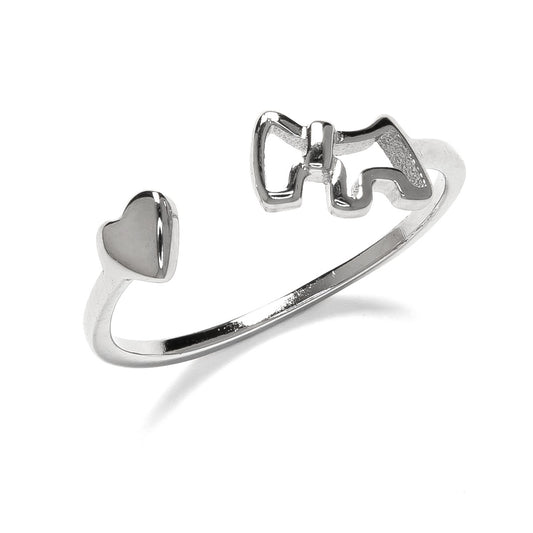 Anillo Corazón Perrito plata ajustable