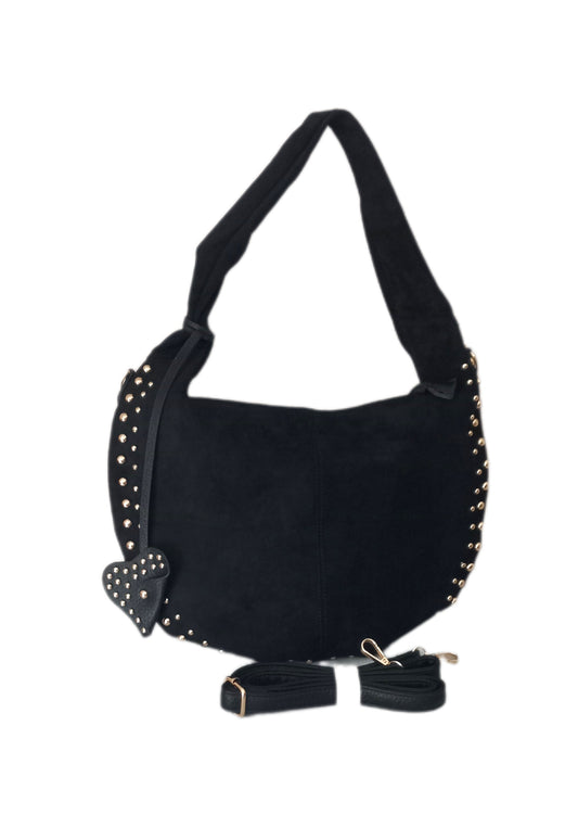 bolso negro con remaches y diseño moderno para mujer