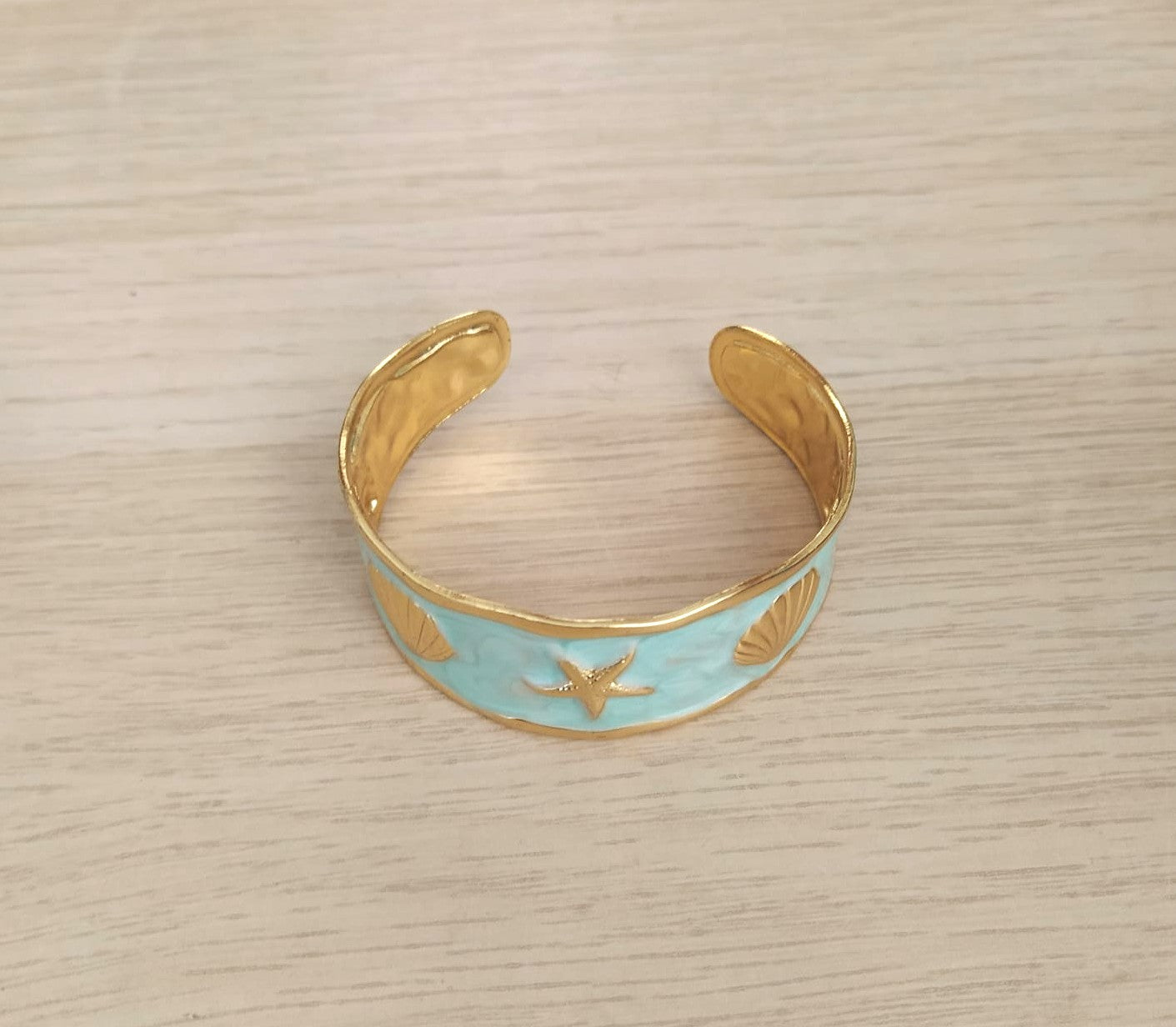 Brazalete Verde Conchas acero