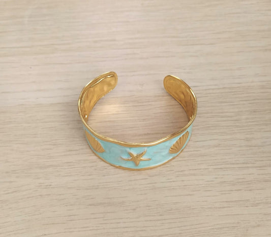 Brazalete Verde Conchas acero